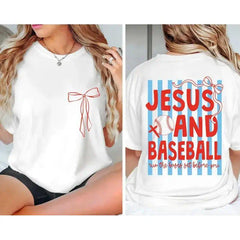2 Sides Jesus and Baseball T-shirt, Christian Baseball Coquette T-shirt, Baseball Mom T-shirt, Trendy Preppy Christian Graphic