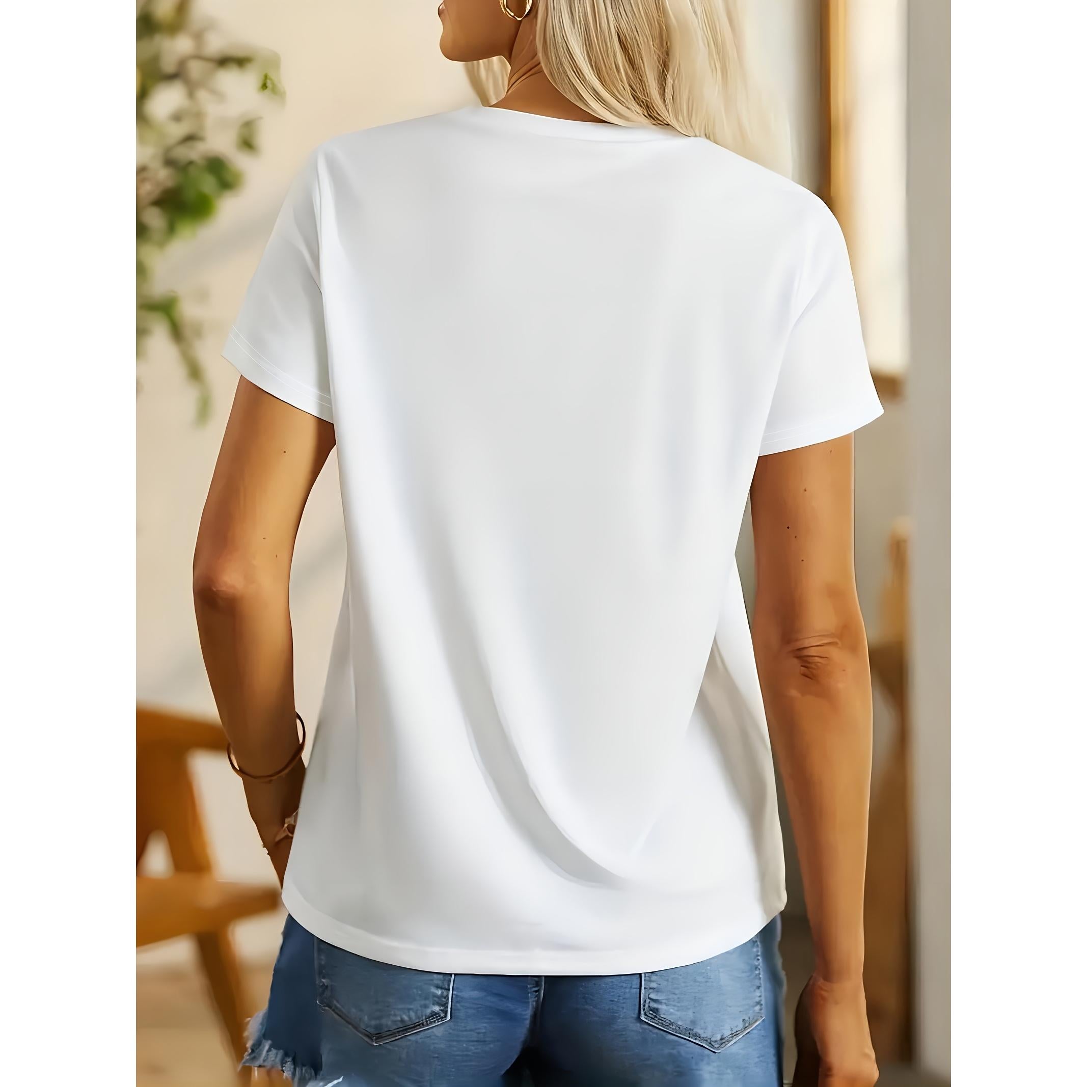 Sketch Cat with Glasses Print T-shirt | Black and White Casual Style Top, Breathable and Comfortable, 100%, Fashionable Women'S Clothing, Crew Neck, Slight Stretch Fabric, Suitable for All Seasons