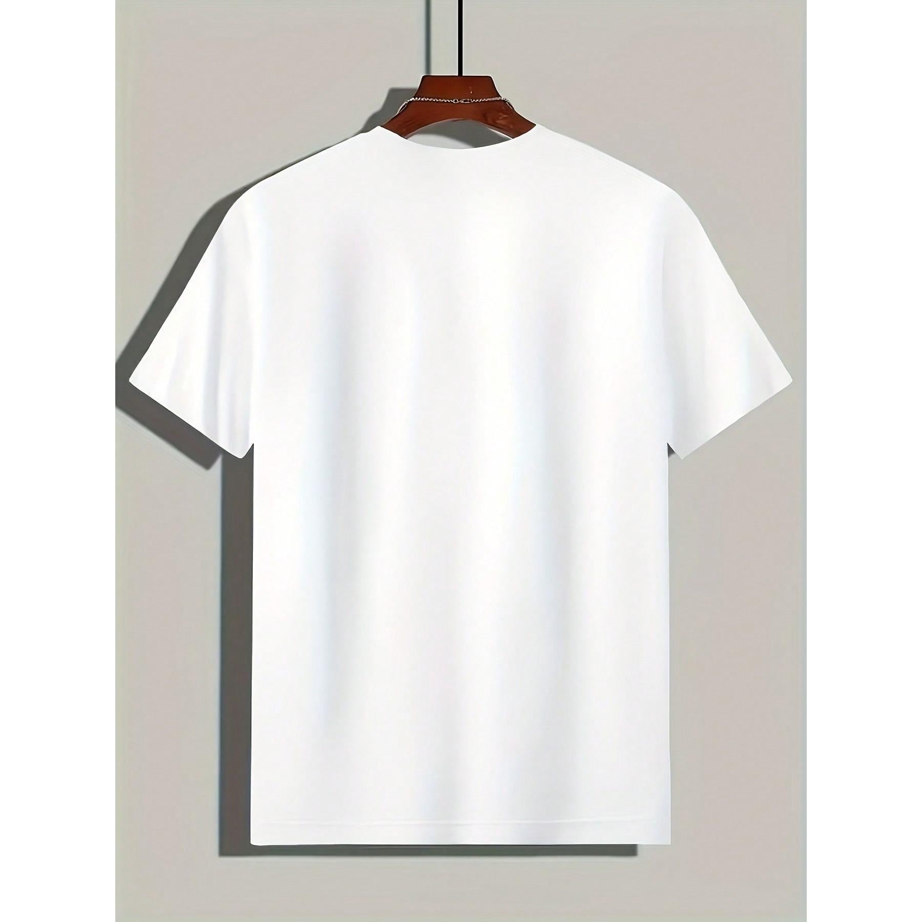 Men's Modern Geometric Triangle Pattern T-Shirt - White & Black Contrast Casual Crewneck Tee - Breathable Everyday Summer Shirt For Office Outings - Machine Washable Adult Men's Top
