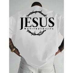 Men's Casual "jesus" Letter Print T-Shirt, Breathable and Soft Polyester, for Gym Wear, Gift for Friends, PLUS SIZE