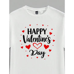 Homme Valentine's Day Heart Font Casual Print Men's Standard White Crew Neck Short Sleeve T-Shirt, Essential For Dates And Gatherings, Suitable As Gift For Boyfriend