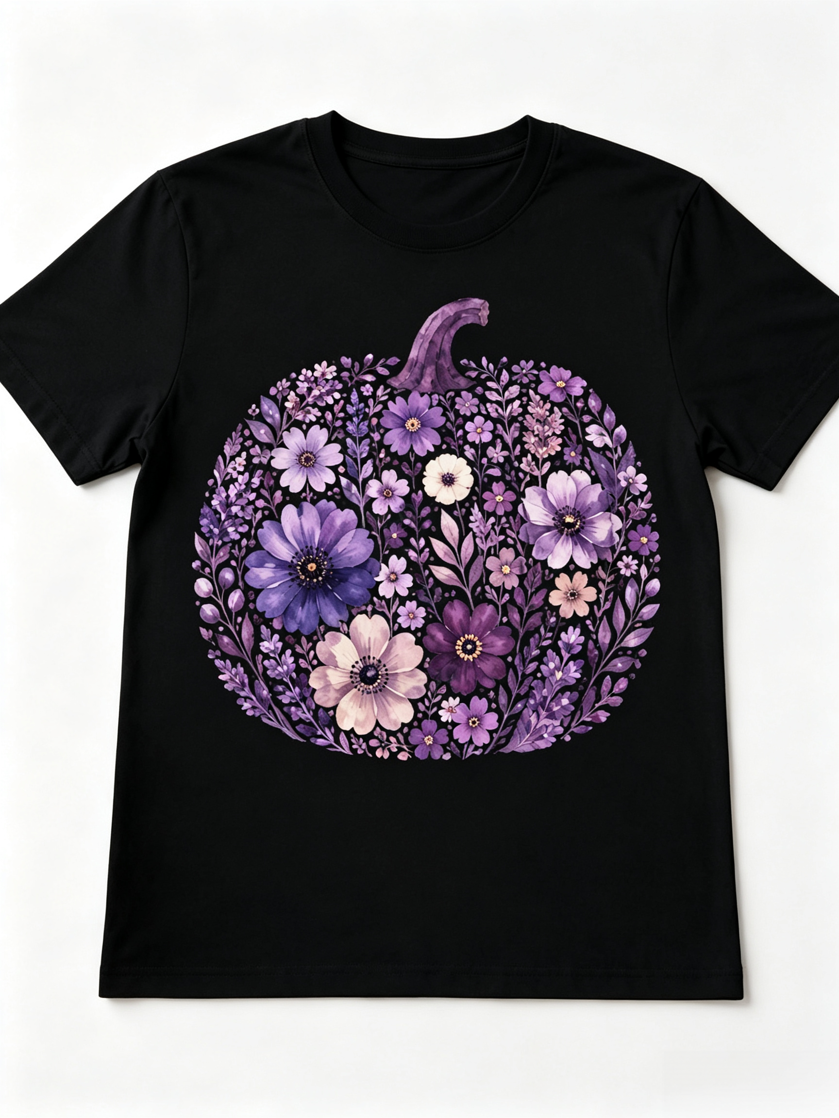 Purple Floral Pumpkin Shirt, Watercolor Flower Graphic Tee