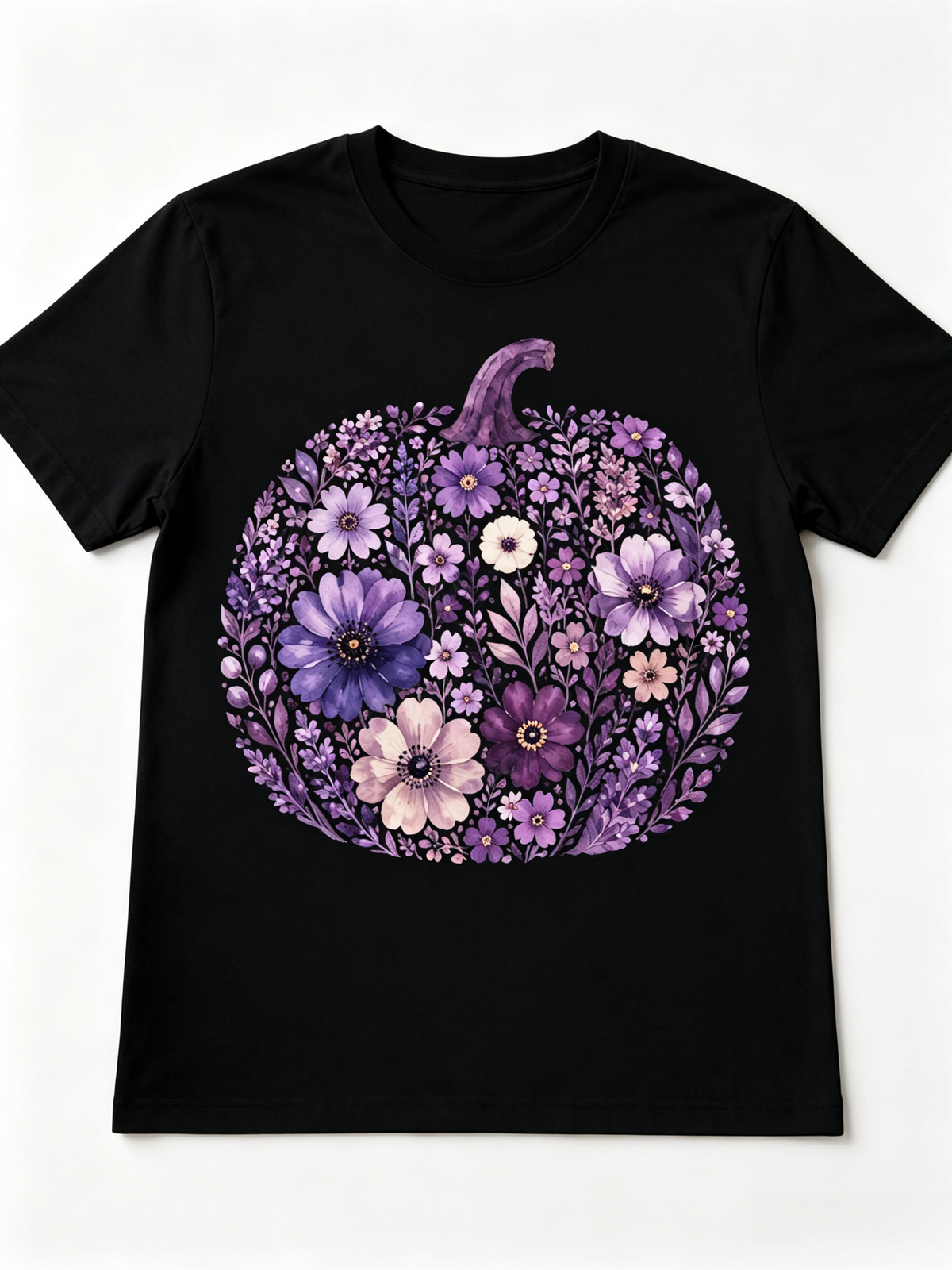 Purple Floral Pumpkin Shirt, Watercolor Flower Graphic Tee