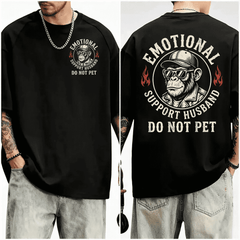 2-Sided Monkey Vintage Emotional Support Husband Saying Men T-Shirt