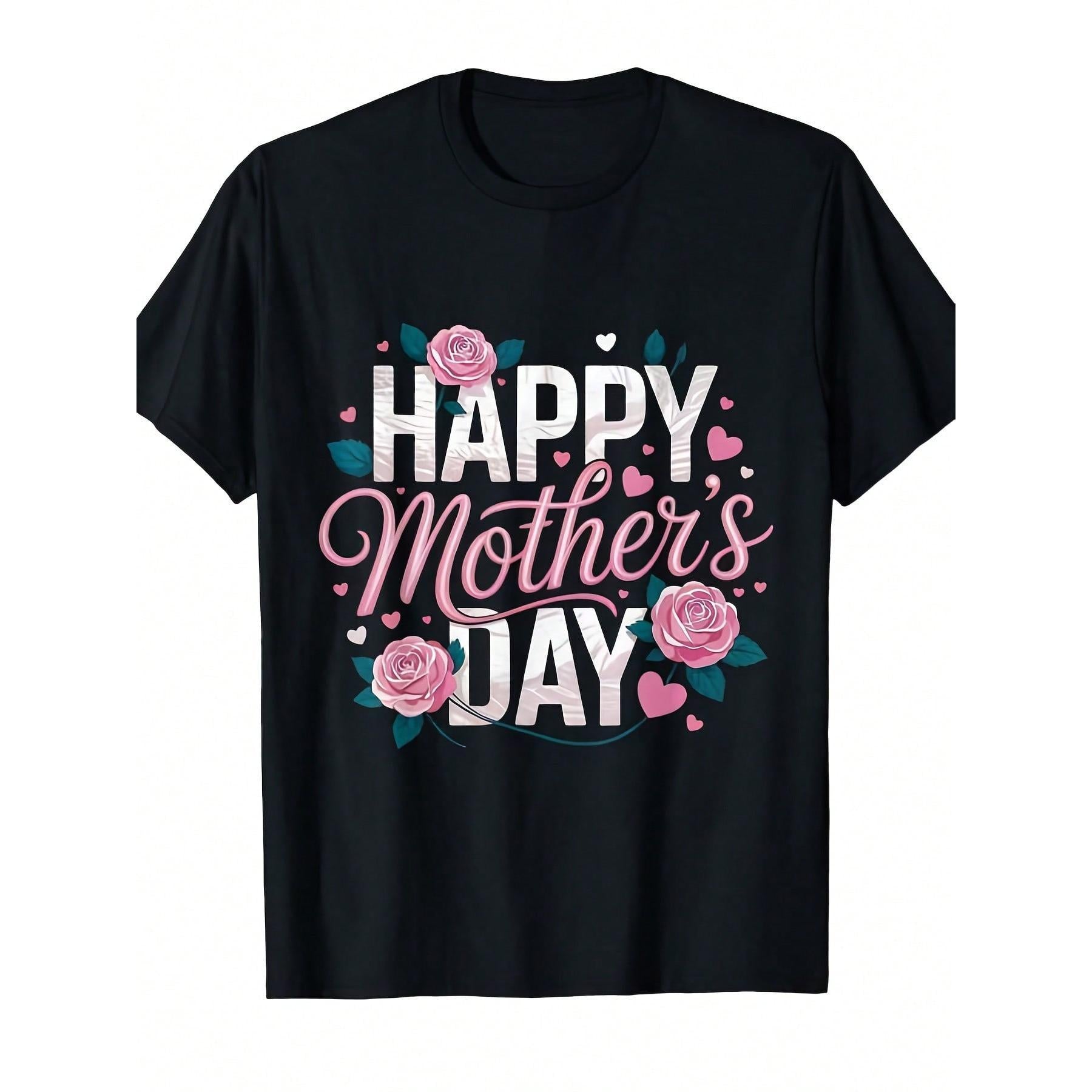 Happy Mother's Day Mom Cute Floral Women's Mom Grandma-Shirt Round Neck Short Sleeve Casual-Shirt