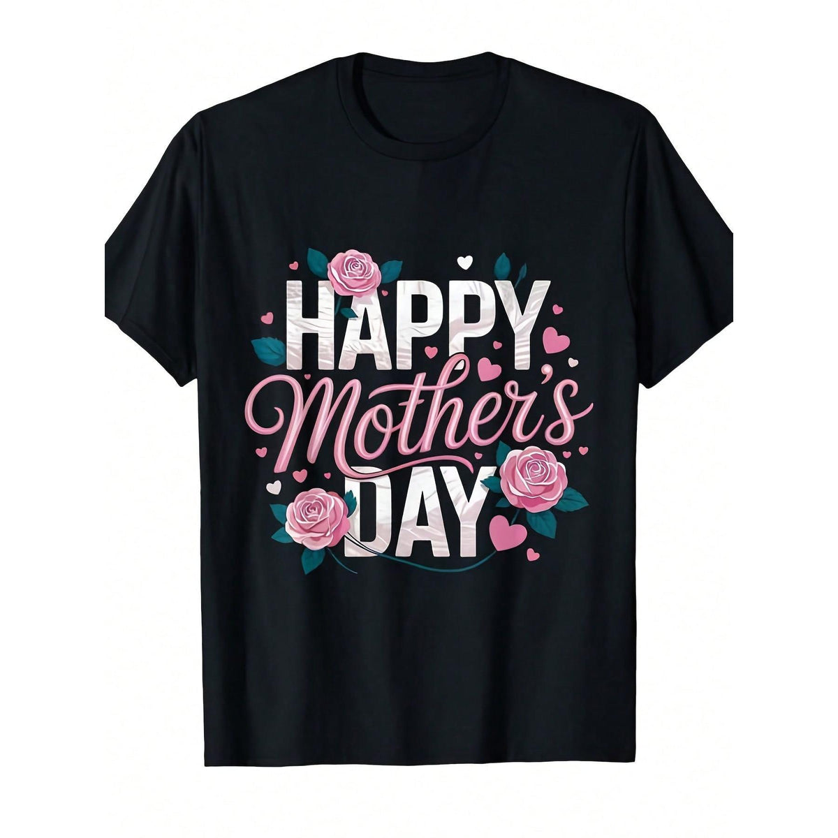 Happy Mother's Day Mom Cute Floral Women's Mom Grandma-Shirt Round Neck Short Sleeve Casual-Shirt