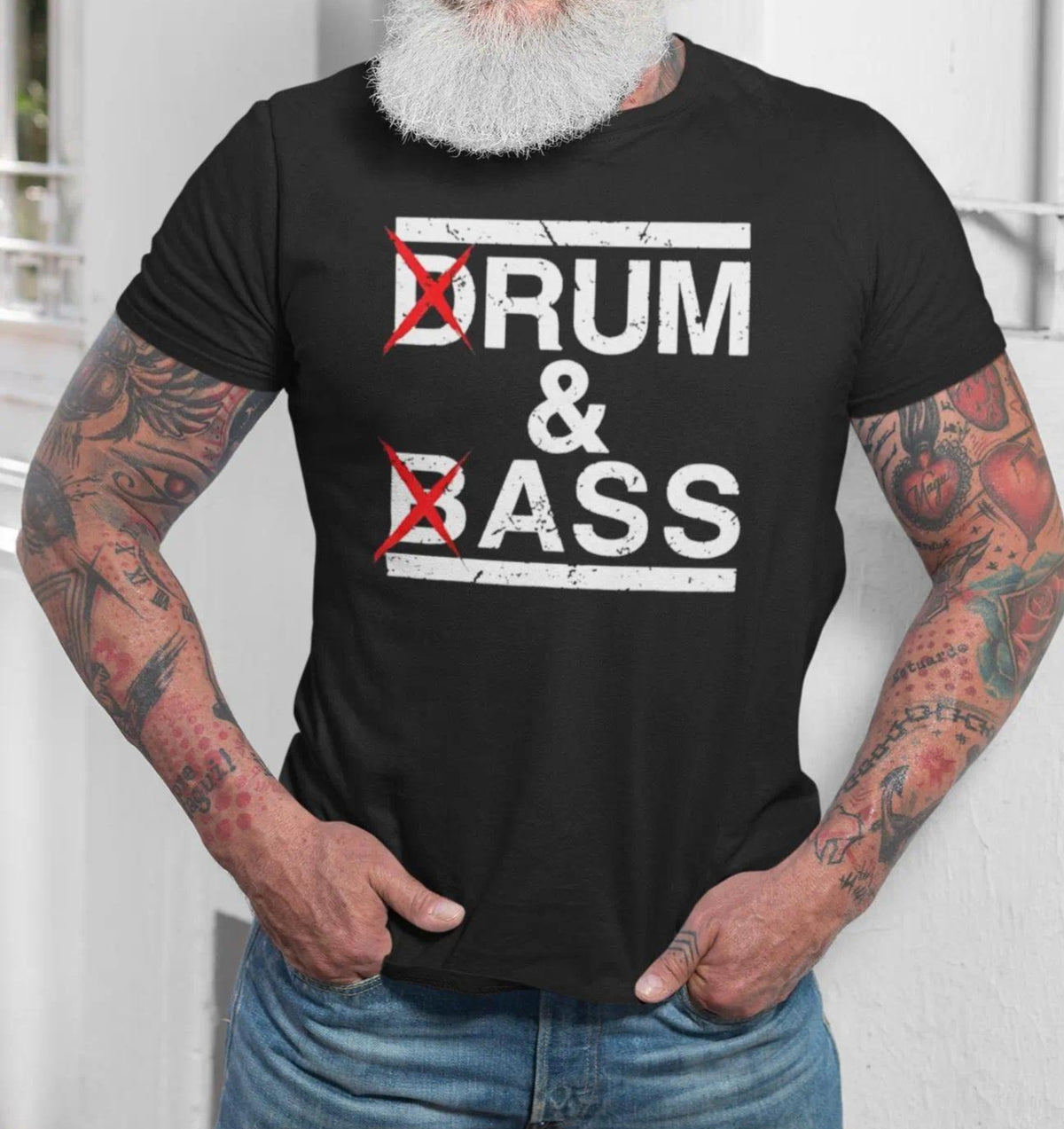Drum & Bass Graphic T-Shirt, Funny Music Meme Tee, Adult Humor Short Sleeve Crew Neck Top for Music Lovers