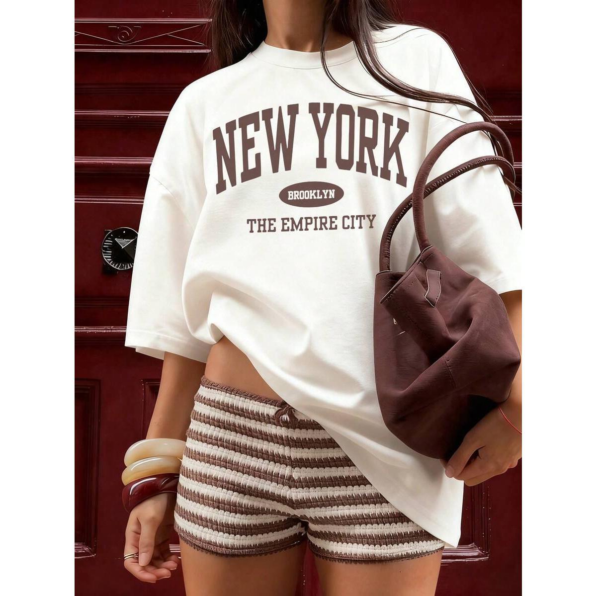Graphic Tee, Vacation,Women's Summer Letter Print Loose Casual T-Shirt, Daily Casual Fashion Versatile.