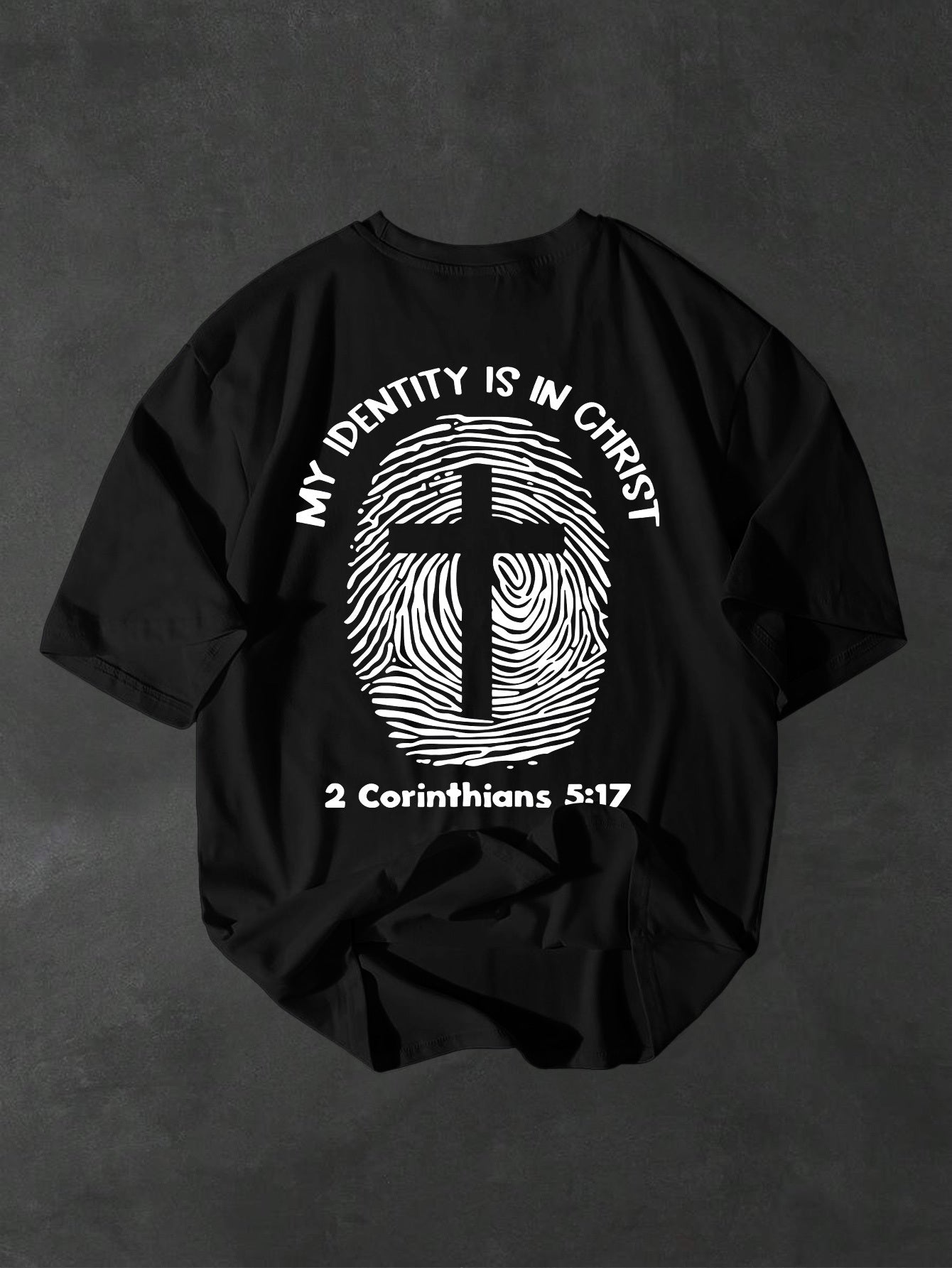Minimalist Trendy Men's Christian Identity Fingerprint Cross Print Short-Sleeve T-Shirt for Daily Casual Commuting