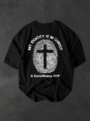 Minimalist Trendy Men's Christian Identity Fingerprint Cross Print Short-Sleeve T-Shirt for Daily Casual Commuting
