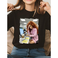 Funny Working Astonished Doll Face Meme T-Shirt - Outrageous Awkward Expression Graphic Tee, Unisex Viral Humor Top