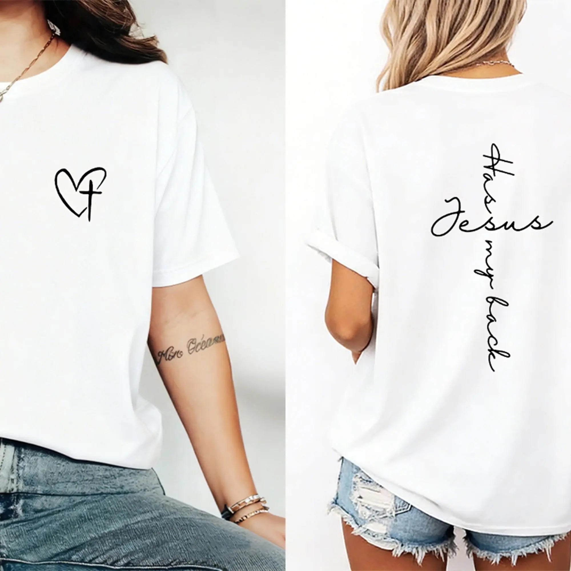 Jesus Has My Back Print T Shirt Birthday Casual Christian Shirt,Jesus Shirt Faith Shirt Christian Gift