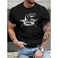 Catfish Print Tee Shirt, Tees For Men, Casual Short Sleeve T-shirt For Summer