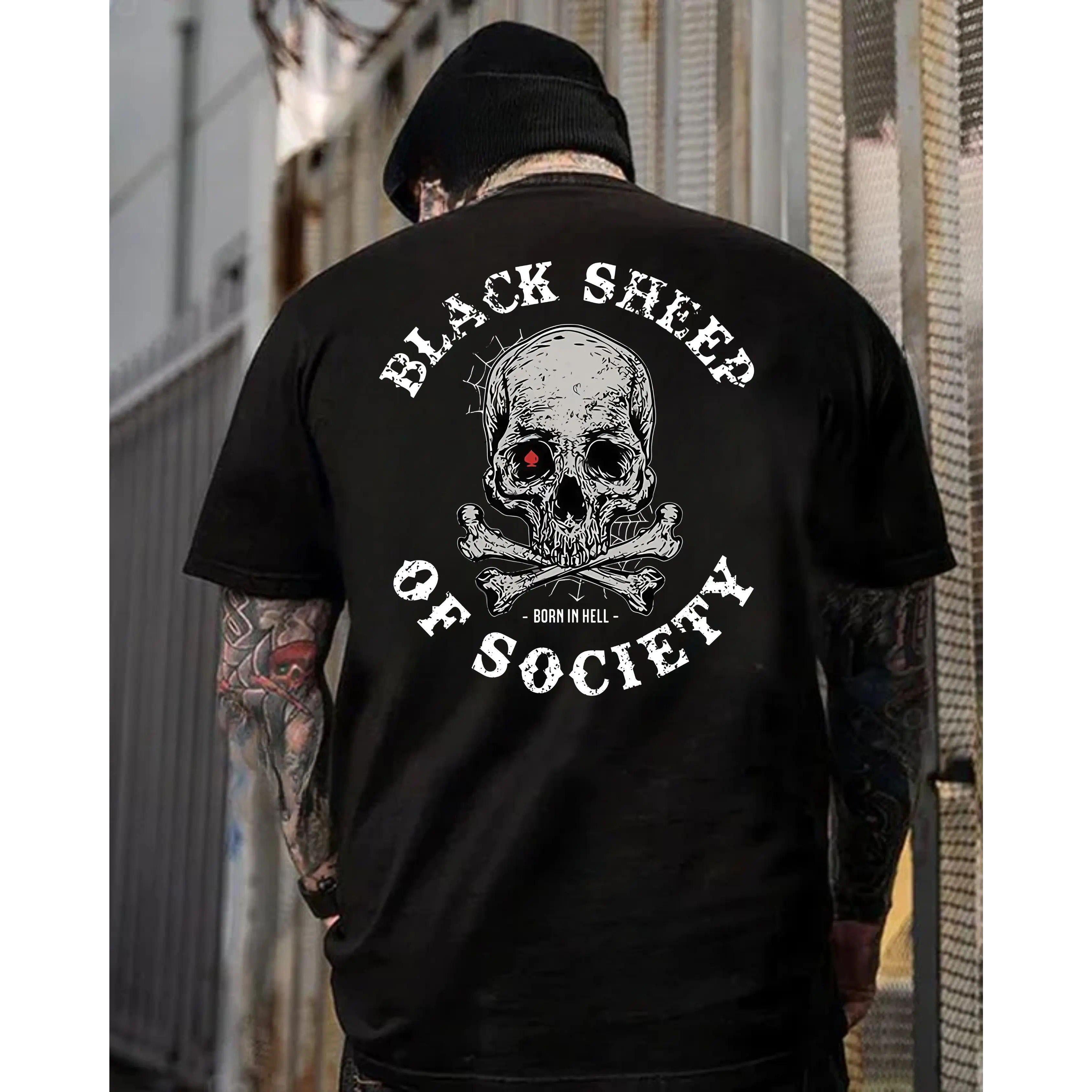 Black Sheep Of Society T-Shirt, Skull Biker Shirt, Outlaw Rebel Graphic Tee, Anti Social Dark Streetwear Shirt, Punk Tattoo Style Tee