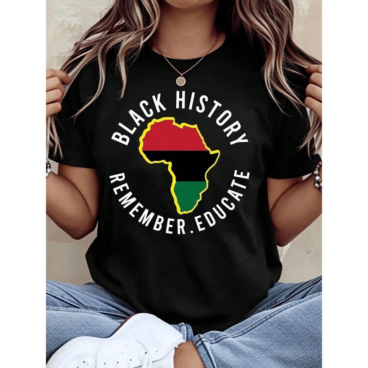 History Remember Educate Africa Map T Shirt For Women Men Unisex History Month Apparel Educational Clothing Cultural Awareness Gift,220g