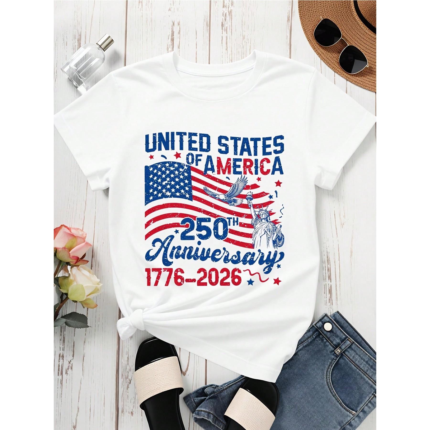 United States Of America 250th Anniversary 1776 2026 Patriotic T-Shirt With American Flag And Statue Of Liberty Design For Independence Day Celebration