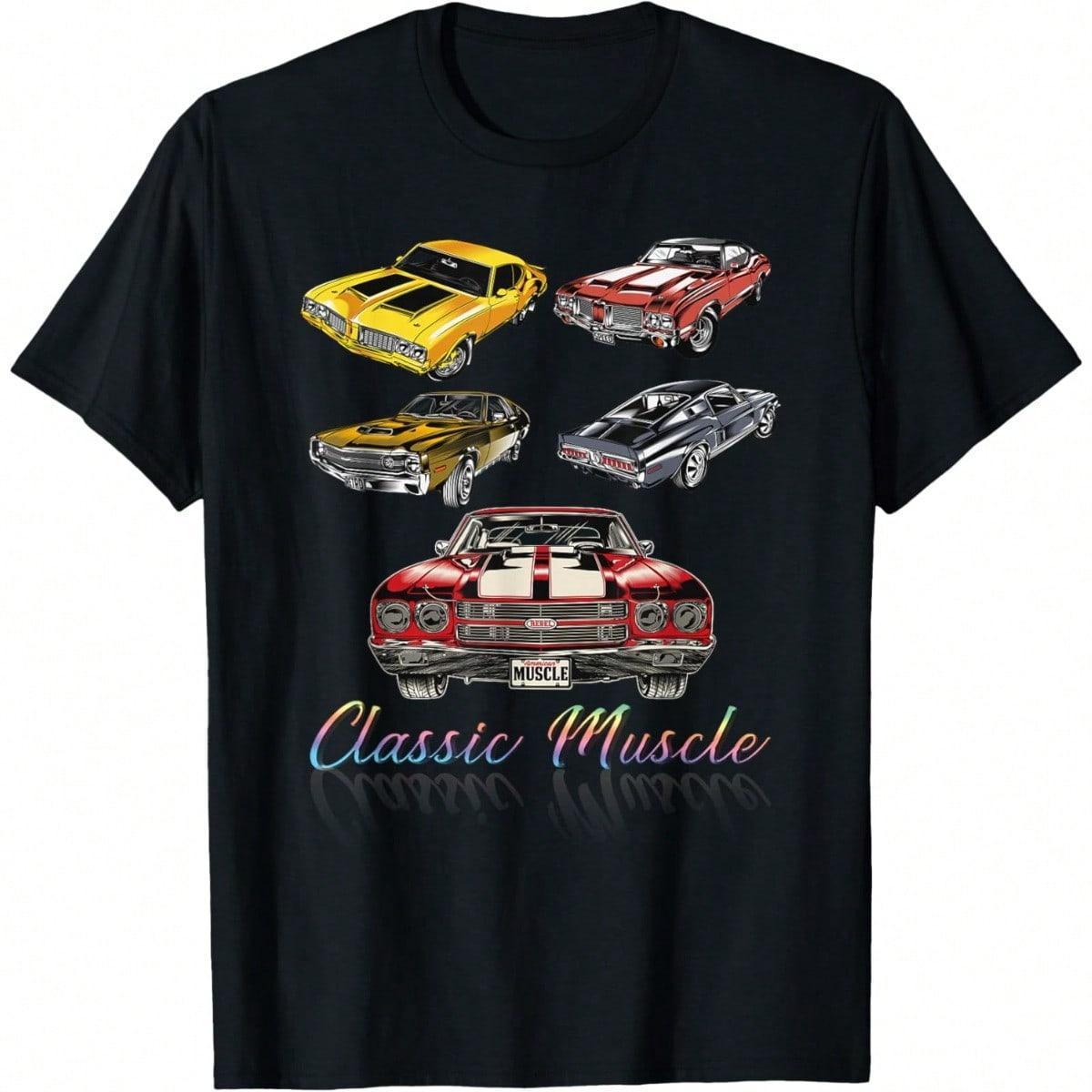 Men's T-Shirt Short Sleeve T-Shirt For Men Classic Car American Muscle Cars Novelty T-Shirt Soft Fabric, Breathable, Comfortable Short Sleeve T-Shirts Perfect For Summer