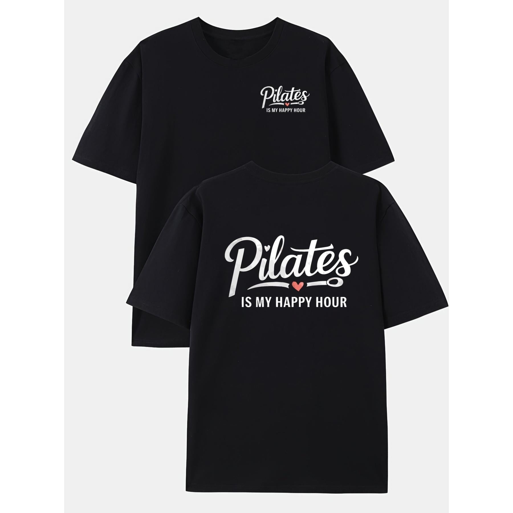 Pilates, My Happy Time Reversible Print Pattern Men'S Fashion Trendy T-Shirt, Suitable for Home Daily Leisure