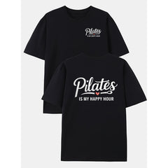 Pilates, My Happy Time Reversible Print Pattern Men'S Fashion Trendy T-Shirt, Suitable for Home Daily Leisure
