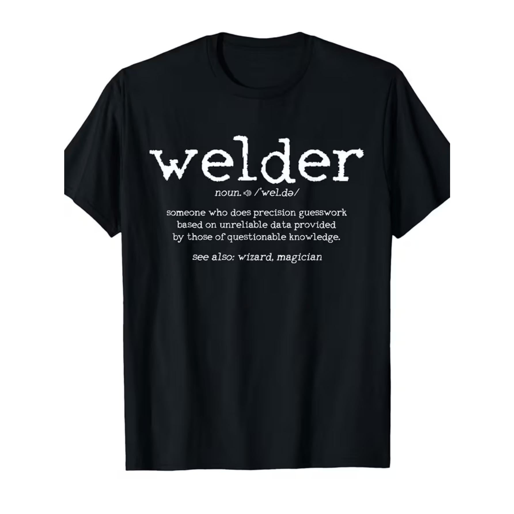 Men'S Casual Short-Sleeve T-Shirt - Breathable Summer Round-Neck Tee with a Trendy 'Welder' Graphic Print, Machine Washable, Regular Fit Suitable for Casual Wear, Perfect for Summer Outings