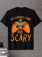 Funny Halloween Gamer T-Shirt, My Gaming Skills Are Scary Pumpkin Design