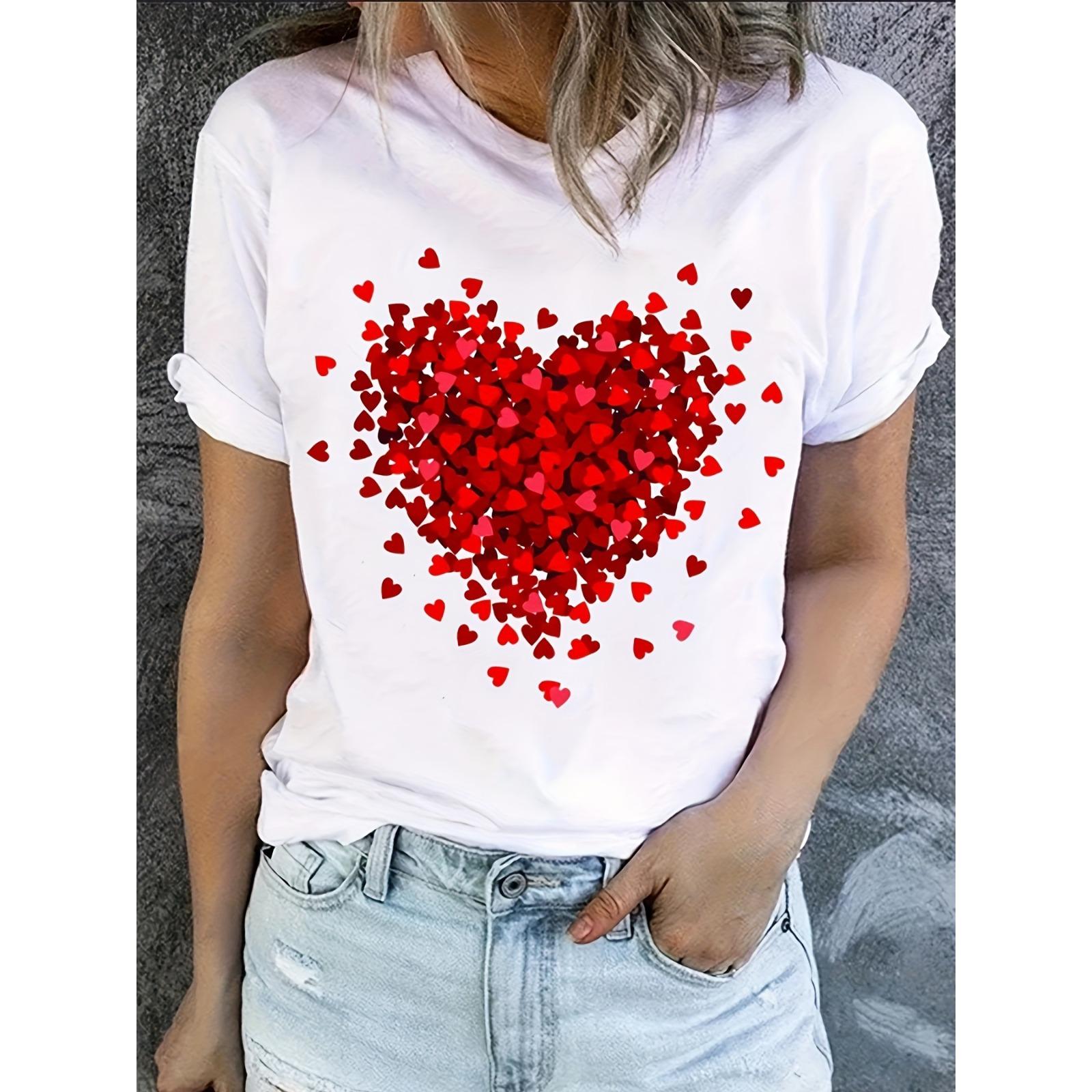 Men's Printed Heart T-Shirt - Menswear Short-Sleeve Round Neck Casual Streetwear Top for Spring, Summer