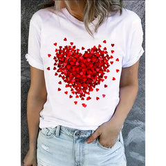 Men's Printed Heart T-Shirt - Menswear Short-Sleeve Round Neck Casual Streetwear Top for Spring, Summer