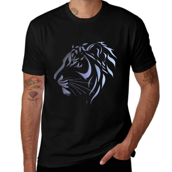Premium Minimal Lion Line Art T-Shirt  Soft Cotton Graphic Tee Y2K Style Lion Outline T-Shirt | Cool Graphic Top for Guys & Girls