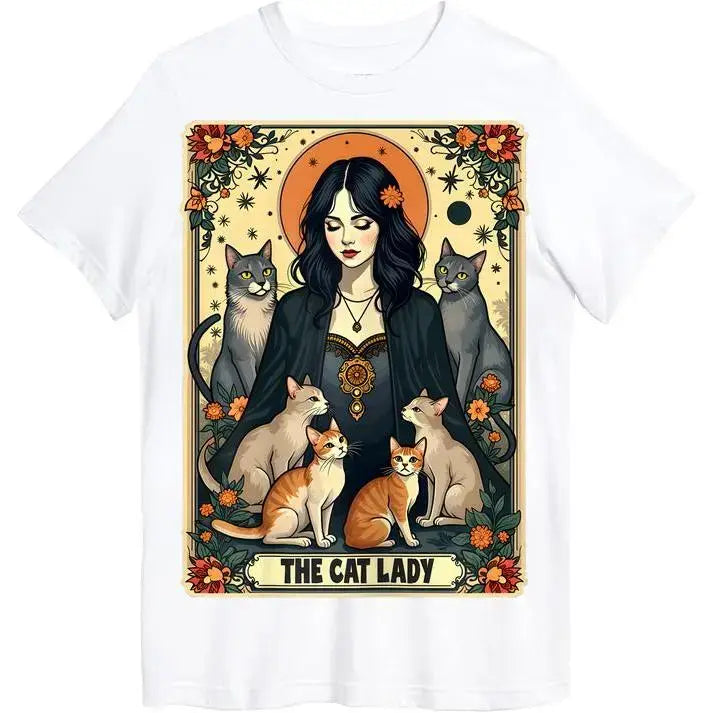 The Cat Lady Tarot Card Shirt Women Witchy Gothic Cat Mom T-Shirt Novelty Graphic T Shirt funny tshirt
