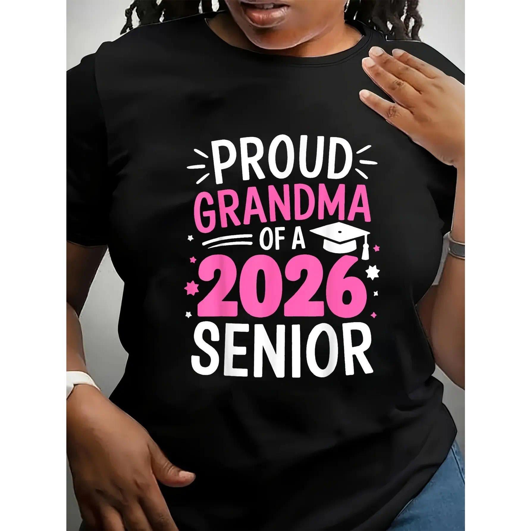 100% Cotton Unisex Class Of 2026 Grandma Proud Grandma Of A 2026 Senior T-Shirt Graphic Printed Casual Round Neck T shirt