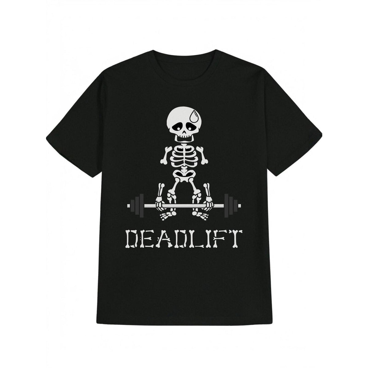 Casual Crew Neck T-Shirt with Skeleton Weightlifting Unisex Graphic