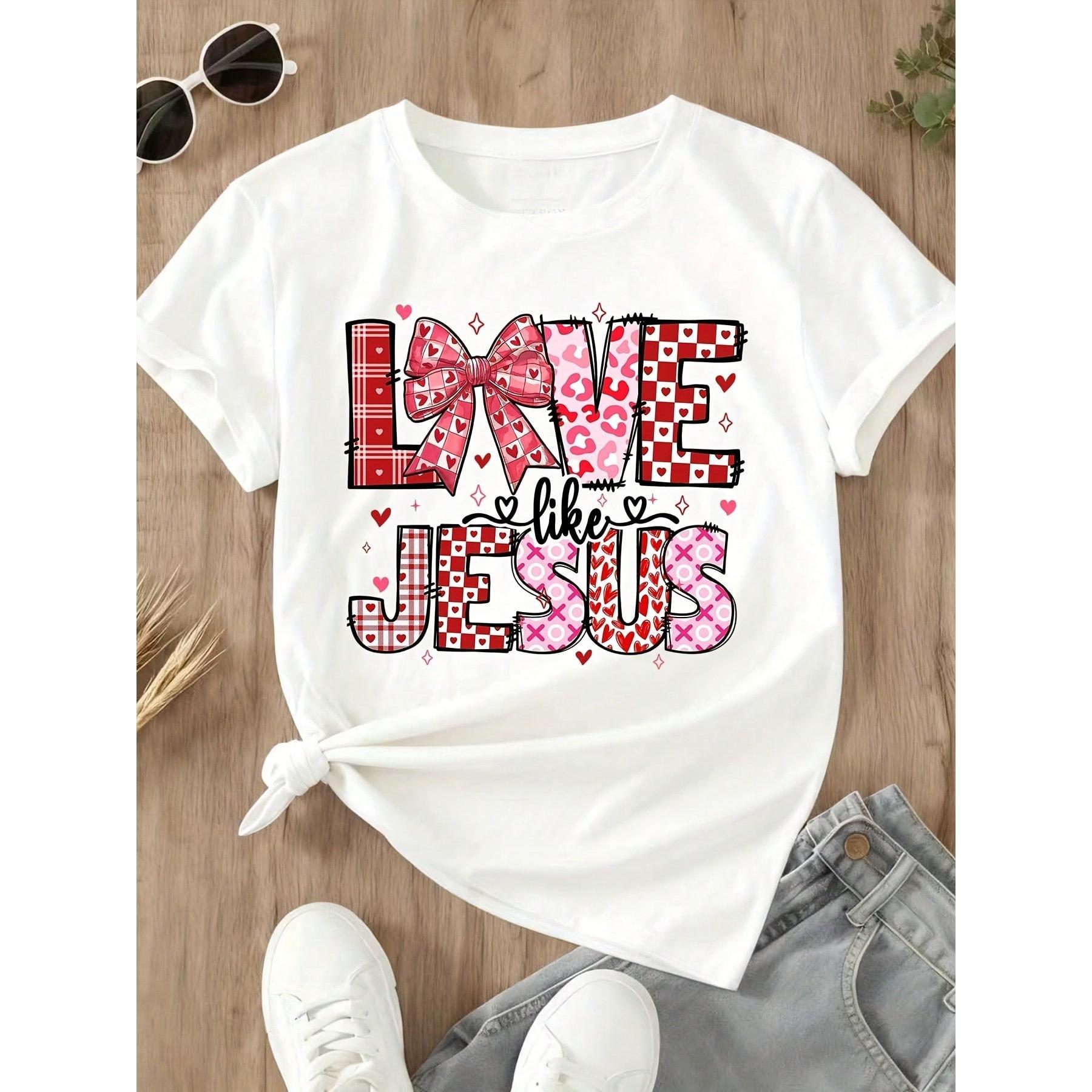 Love Like Jesus Valentine Shirt Women Red Plaid Heart Pattern Christian Tshirt For Women Faith Inspired Valentine Day Gift Top