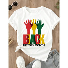 Black T Shirt With Red Yellow Green Hands And Black History Month Text For Celebrating Black History Month Events