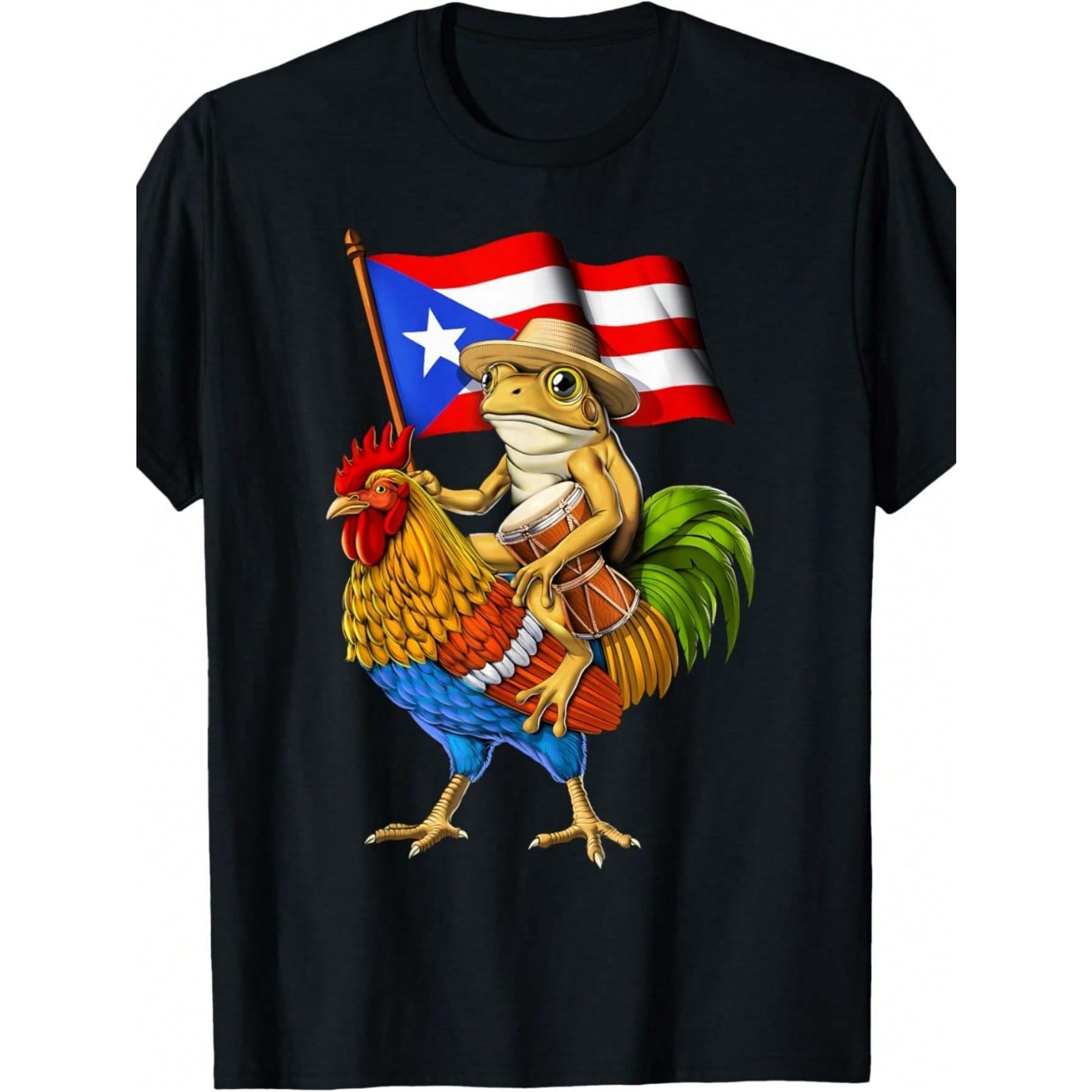 Coqui Frog Puerto Rican Flag Boricua Rooster Taino T-Shirt
