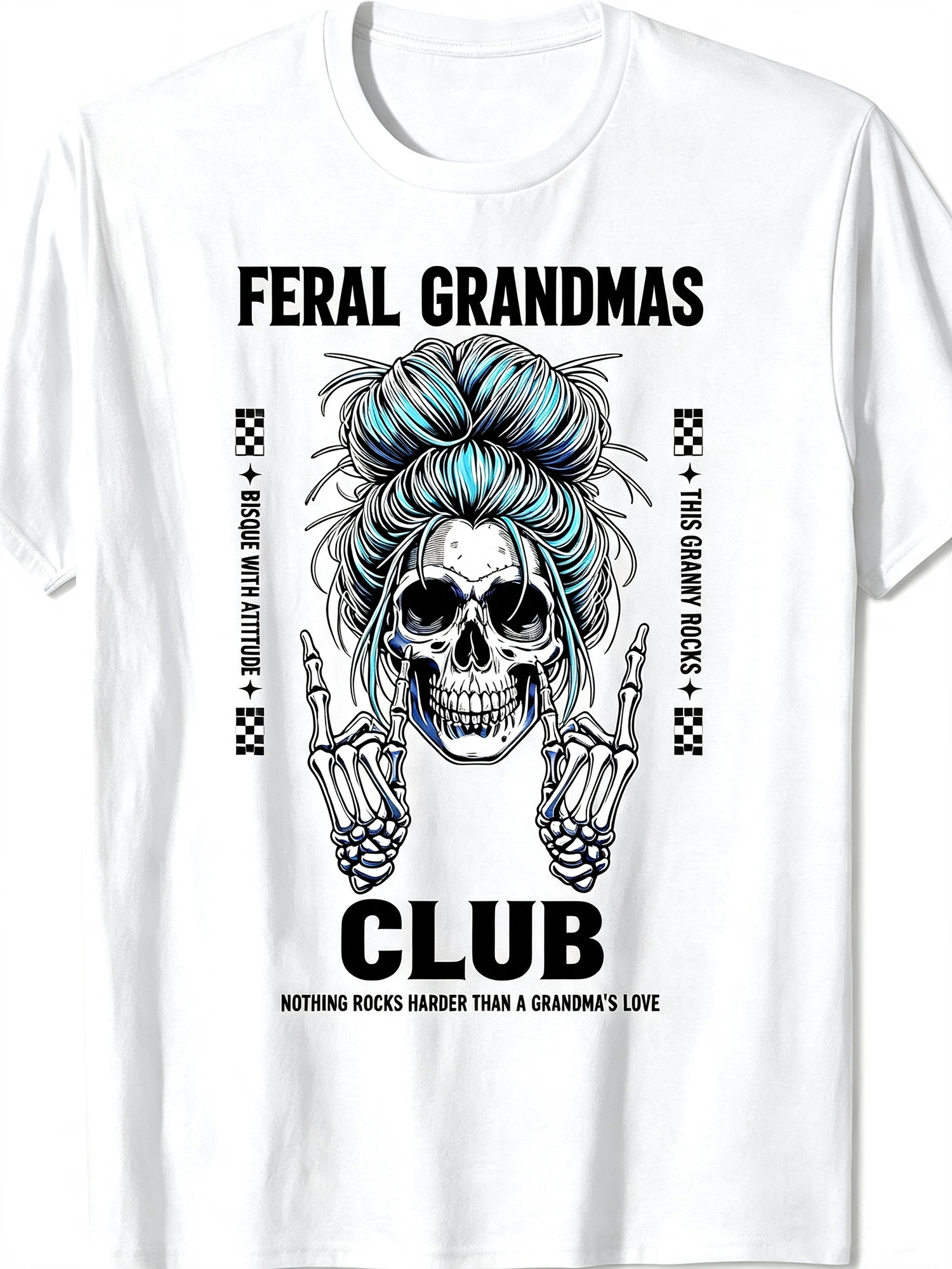 Feral Grandmas Club Graphic T‑Shirt, Funny Skeleton Grandma Rock Style Casual Short Sleeve Tee for Women
