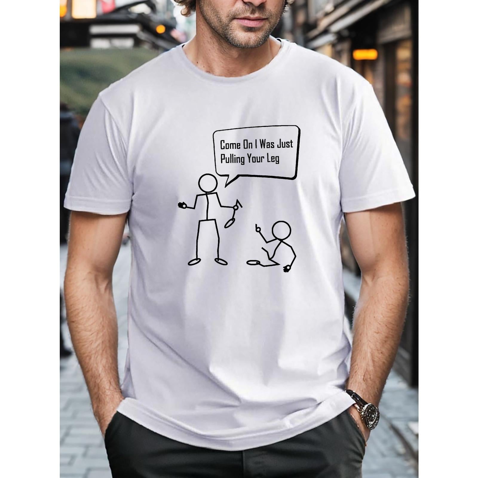 Men's Viral Social Media Minimal Art Funny Graphic T-Shirt Men's Casual TikTok Trend Simple Cartoon Humor T-Shirt