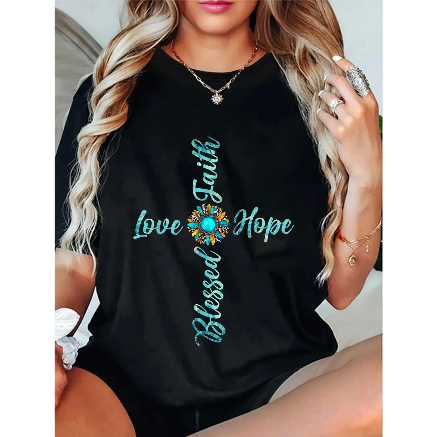 Faith Hope Love Sunflower Leopard Tee - Christian Jesus Shirt - 100% Cotton - Unisex