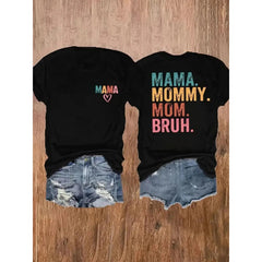 Cartoon Mama Mommy Mom Bruh Print Round Neck Tee, Fashion Casual Crew Neck Short Sleeve T-shirt for Daily Home Wear, Ladies Sleepwear for All Seasons, Top