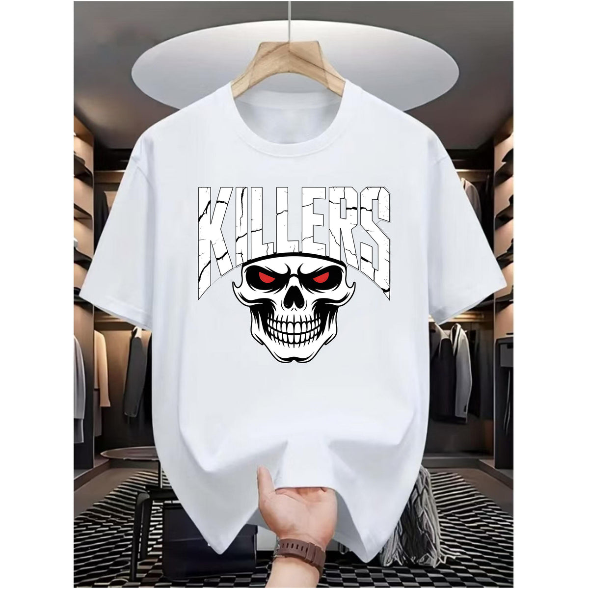 Skull Hunter Men'S Casual Digital Print T-Shirt - Made Of, Featuring a Round Neck, Short Sleeves, Street Hip-Hop Style, Summer European And American Fashion Trend