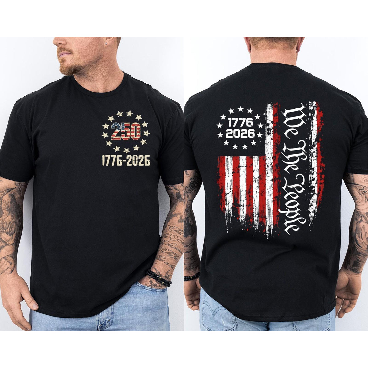 250 Years American Flag 250th Anniversary USA Patriotic Front & Back T-Shirt