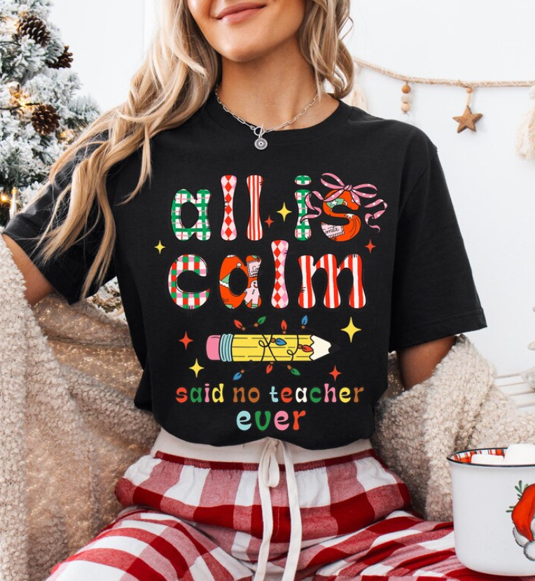 Women’s Cute Christmas Teacher Graphic T‑Shirt, Festive Classroom Holiday Crew Neck Short‑Sleeve Casual Tee with School Character Print