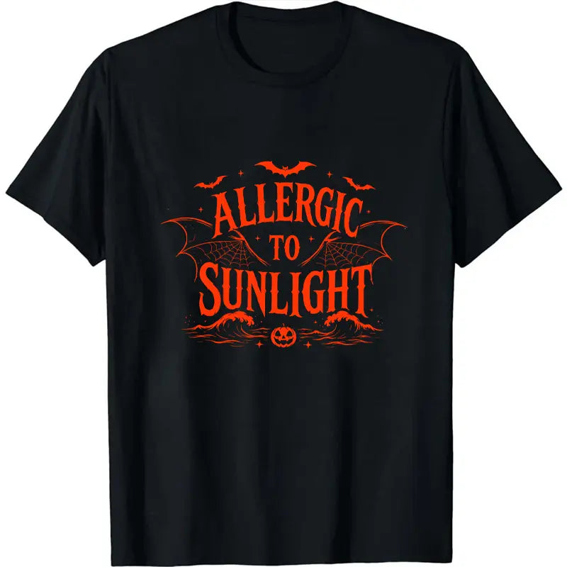 Men's Seamless Knit Short-Sleeve Loose Tops - Allergic To Sunlight Vintage Graphic T-Shirt, Spooky Goth Alt Bat Aesthetic Casual Summer Tee