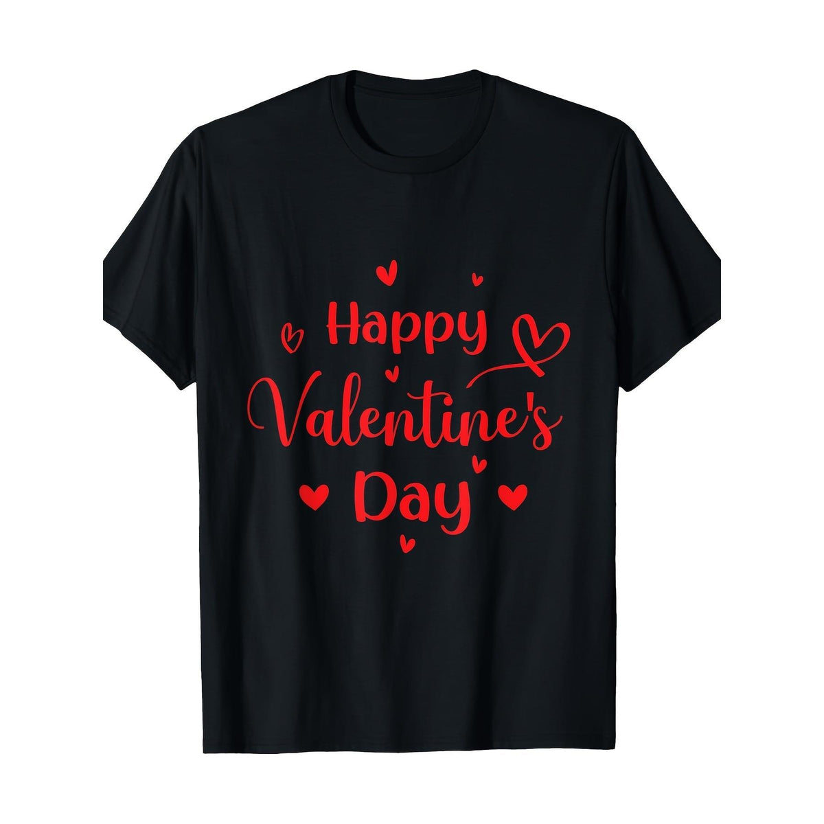 Men'S Happy Valentine'S Day Black T-Shirt | Casual Crew Neck, Short Sleeve with Red Heart Graphics, 220g, All-season, Vintage Style, Regular Fit, Perfect for Adults