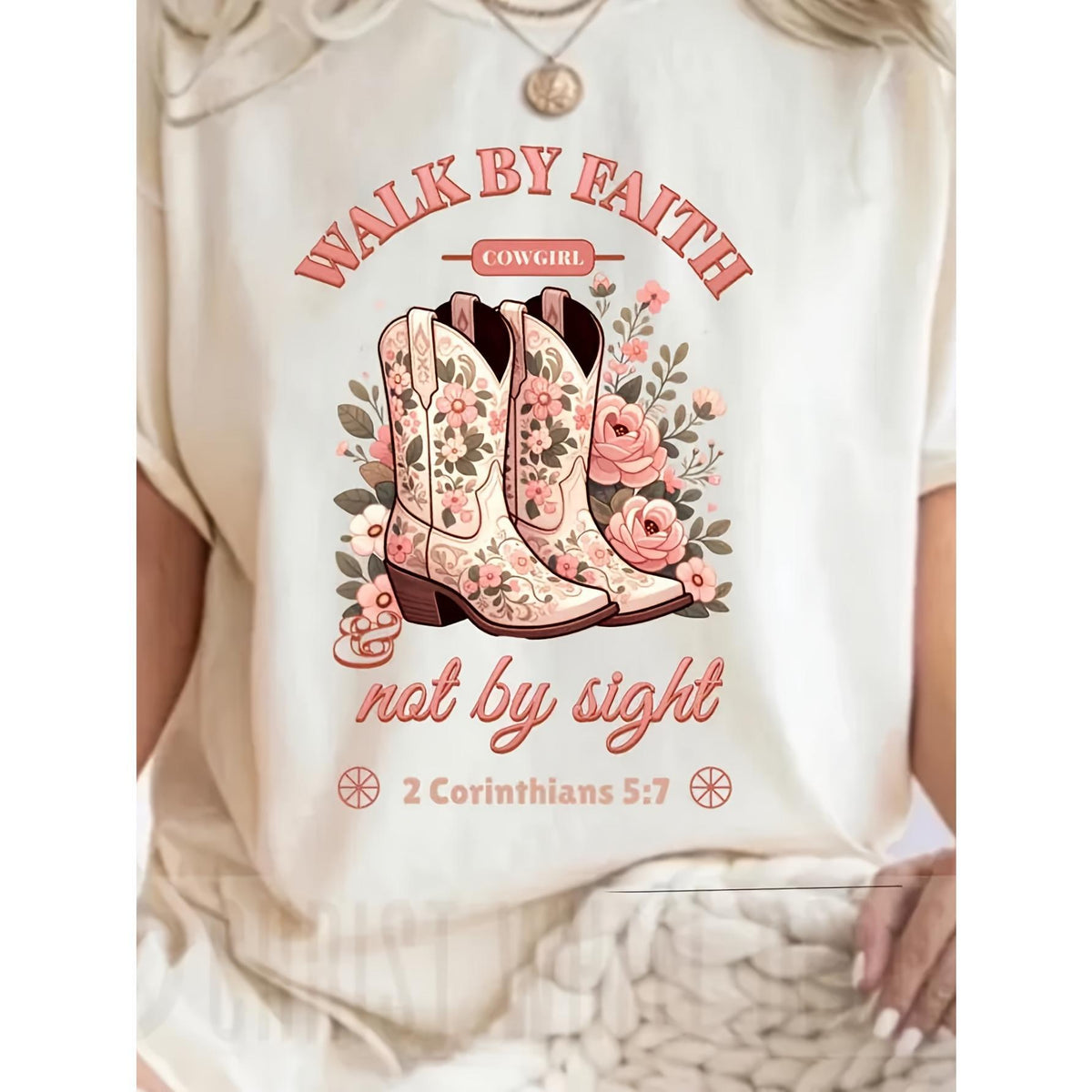 Women'S Christian Faith T-Shirt - "Walk by Faith, Not by Sight" Bible Verse Graphic Tee - Soft And Breathable Crew Neck Top - Lightweight Everyday Religious Shirt, Perfect for Women - Shepherdess Inspired Bible Verse Apparel - Faith-Based Gift Idea