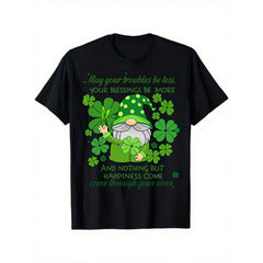St Patricks Day Gnome T Shirt Funny Irish Blessing Shamrock Clover Graphic Tee For Men Women Casual Daily Wear Stretch, Casual Round Neck Tee, Shirt For Women?Casual Summer & Casual Attire, Breathable & Stylish For All Seasons, Spring/Summer Top,