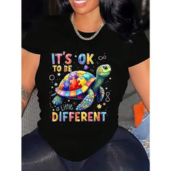 A Little Different Turtle Autism Awareness It'S Ok To Be T-Shirt, Comfortable Outdoor, Casual Top Casual Summer Wear Crew Neck Tshirt, Men'S Summer Clothes, Slightly Elastic, 100%Cotton