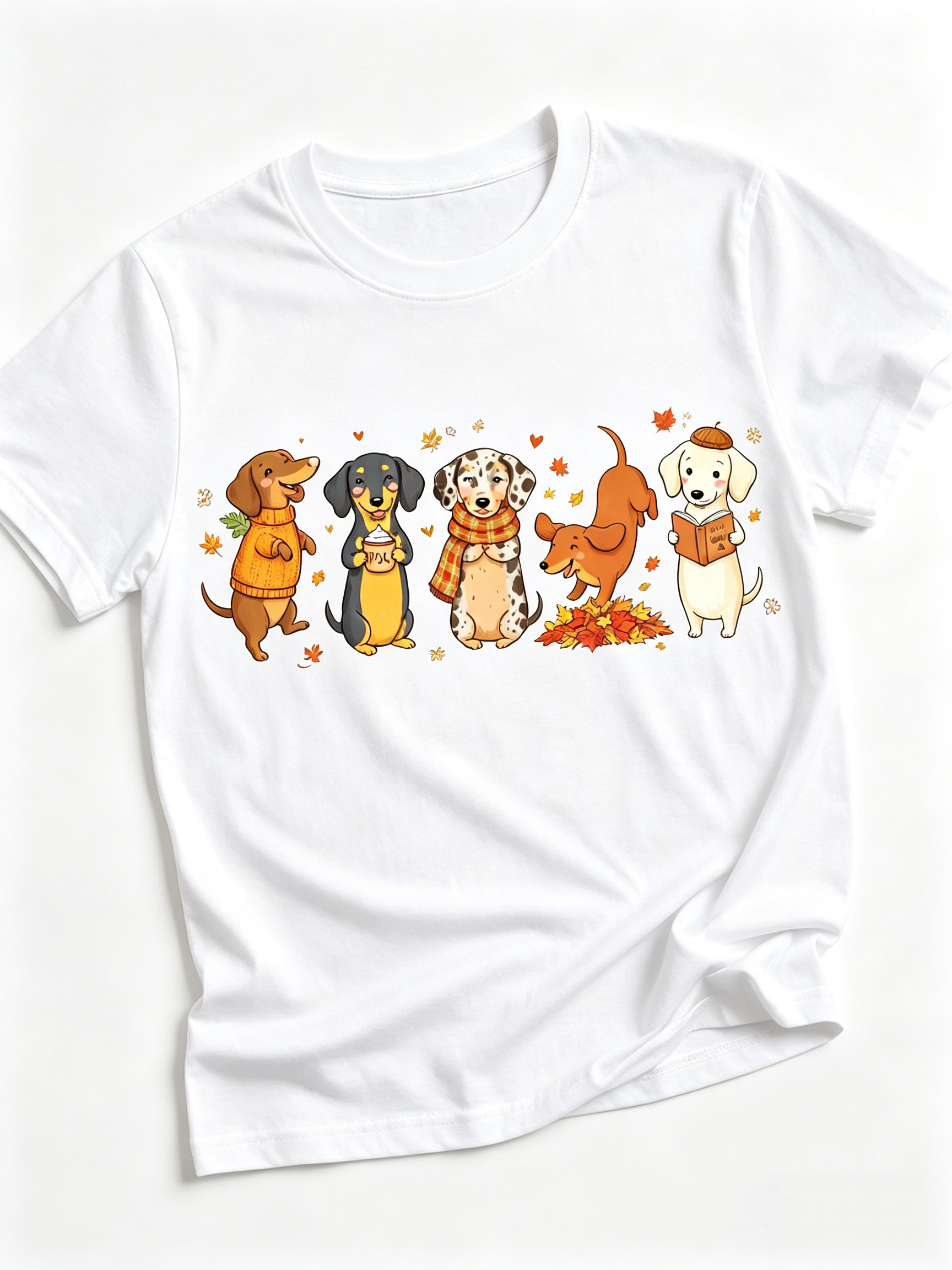 Fall Dachshund Shirt, Cute Autumn Dogs Sweater Coffee Graphic Tee
