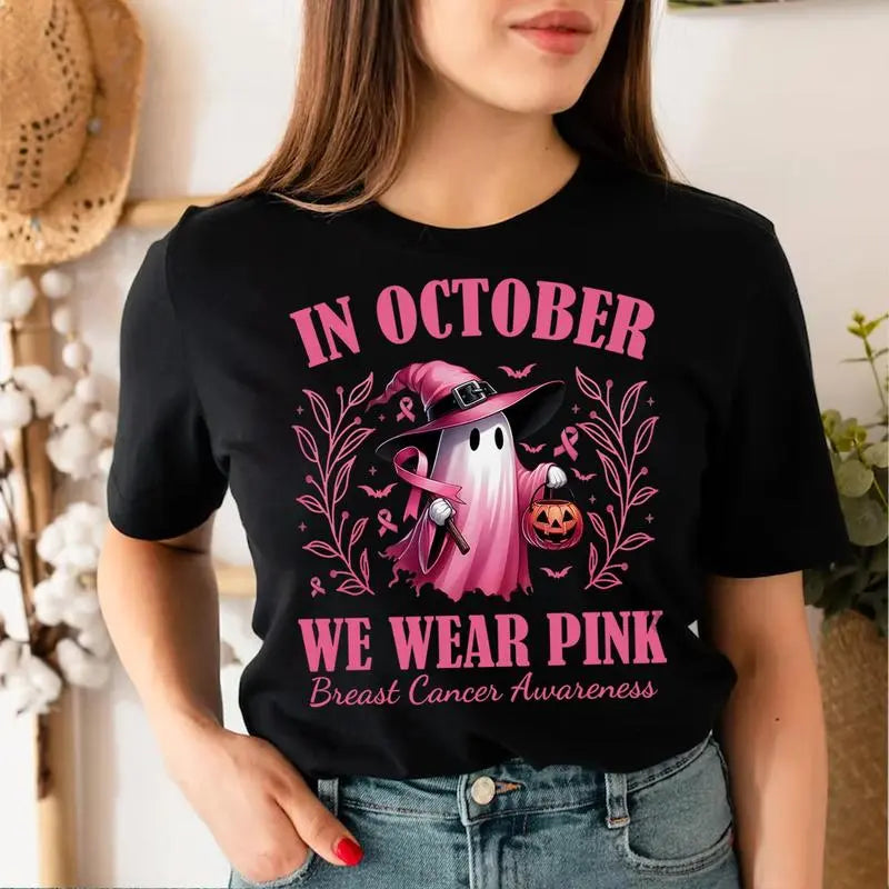 In October We Wear Pink Ghost Shirt, Halloween in October We Wear Pink