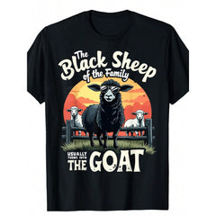[Cotton Graphic Tee] 100% Cotton Black Sheep Family Goat Graphic Tee | Casual Crew Neck T-Shirt For Men