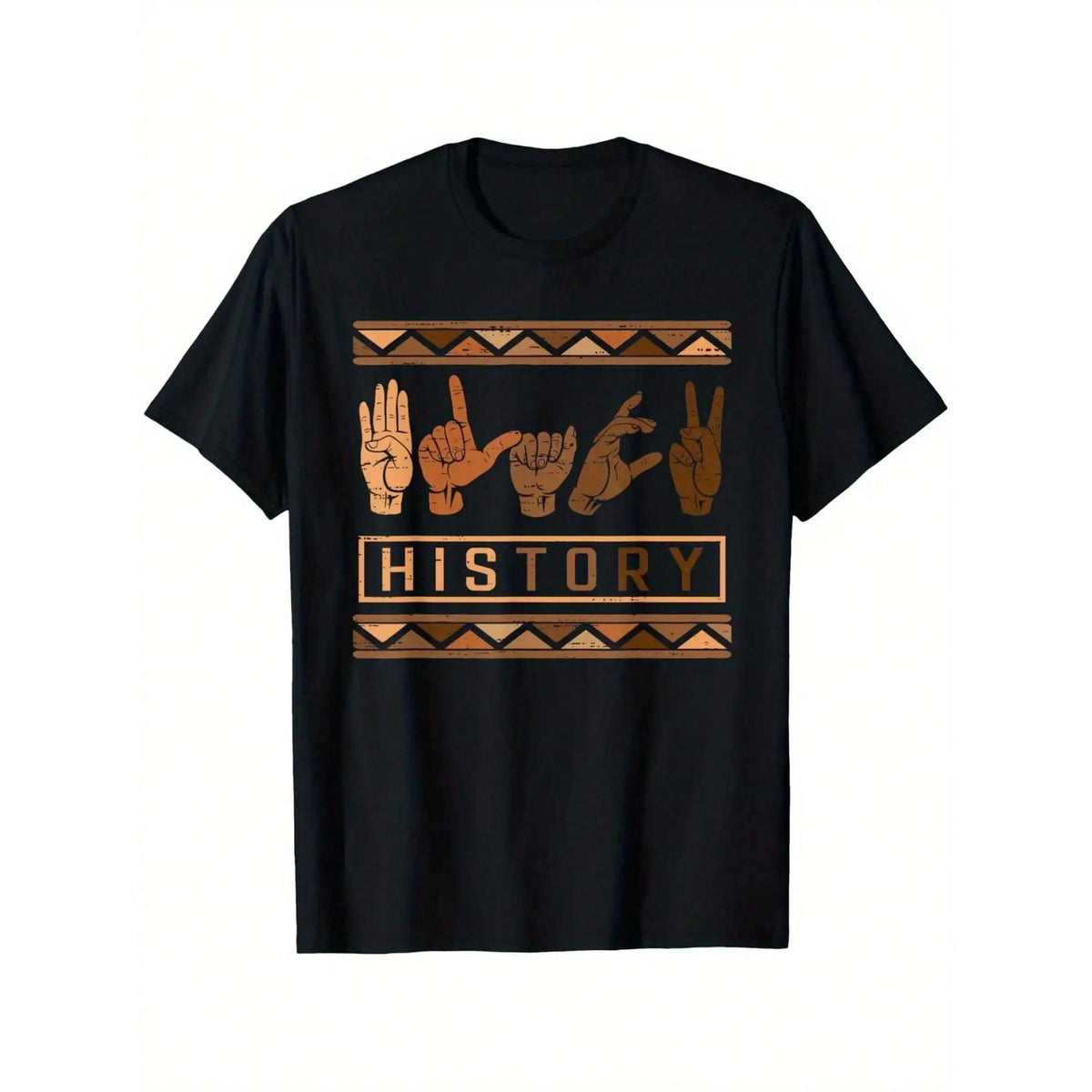 Unisex  Month African Pride T-Shirt - 100% Cotton, Casual Round Neck Short Sleeve Tee With Geometric & Sign Language "HISTORY" Print, Stretch Fit, Sizes S-XXXL, Allseason Tshirt| Sign Language Design| Glossy Fabric Tee